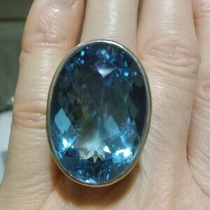 Stunning Eye Clear Blue Topaz 925 Ring